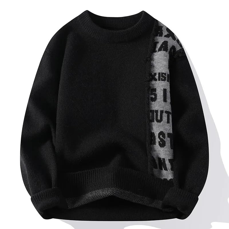 Patchwork Knitted Sweater Trend Street Autumn Winter Warm Men's Tops Hip-Hop Sports Pullover3