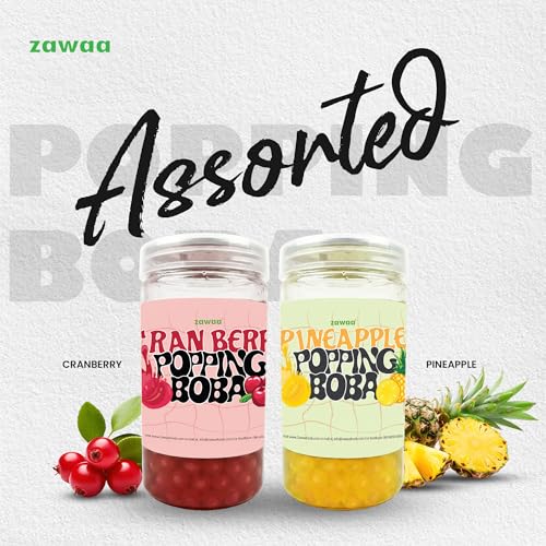 Image of Zawaa Boba Tea Assorted Popping Boba Pearls - Pineapple & Cranberry | 300g Each (Pack of 2) | Bursting Bubble Tea Pearls
