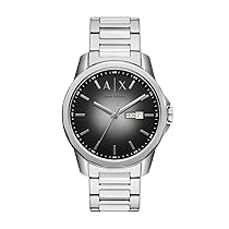 Armani Exchange Orologio da uomo, Movimento al quarzo con data giornaliera a tre lancette e cassa da 44 mm con cinturino in acciaio o in pelle