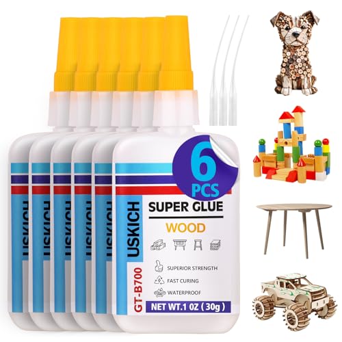 Super Glue for Woodwork with Anti Clog Cap. 6 x 1 fl oz,CA Glue - Clear Adhesive Cyanoacrylate Glue...