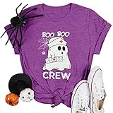 MOUSYA Halloween Nurse Shirt Women Boo Boo Crew T-Shirt Funny Ghost Nurse Graphic Tee Tops Purple