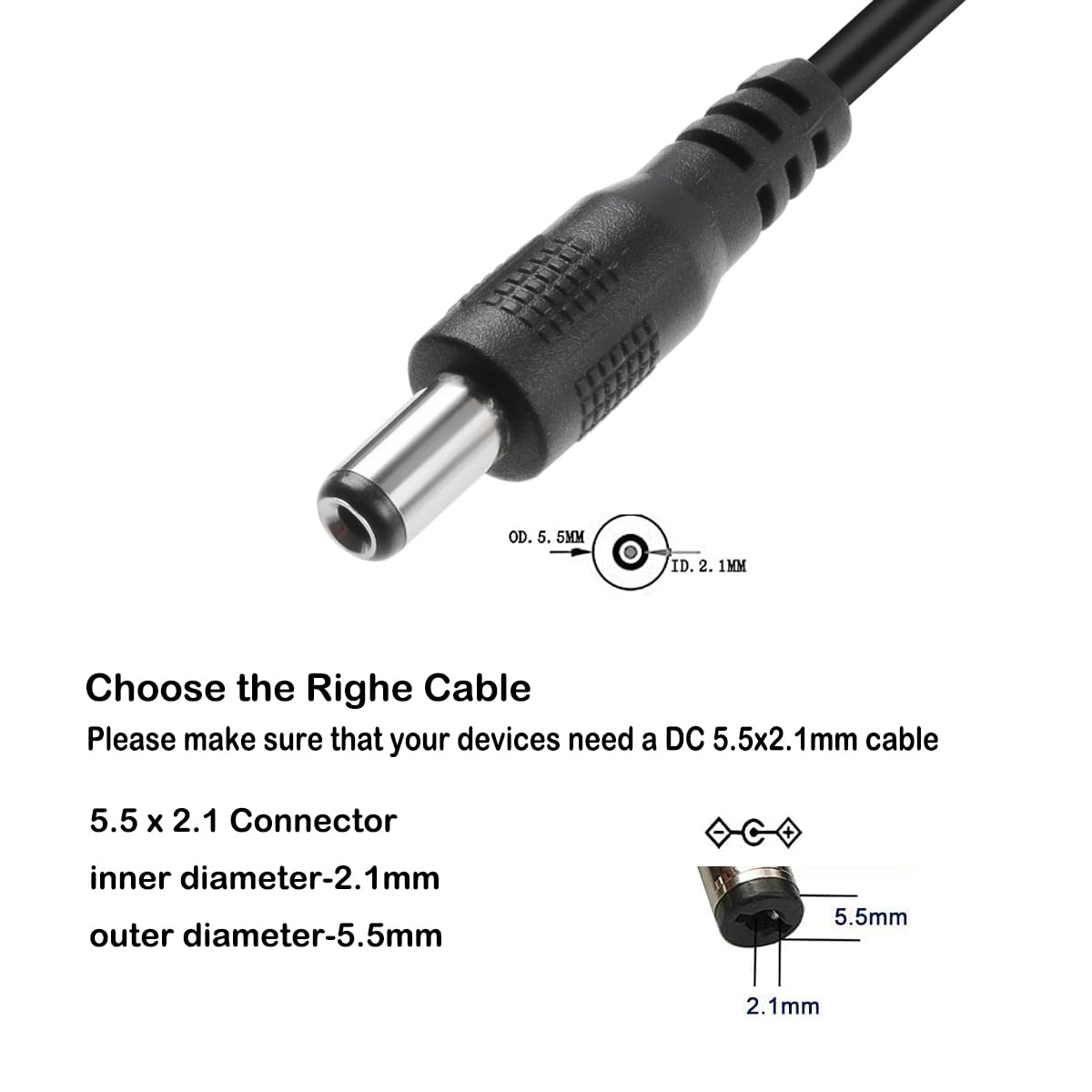 TENINYU Cavo di alimentazione USB 2.0 A maschio a DC 5 Volt DC Barrel Jack 7,5 m, nero (max 2,5 Ampere cavo di alimentazione centrale), confezione da 2 (DC 5,5 x 2,1 mm)