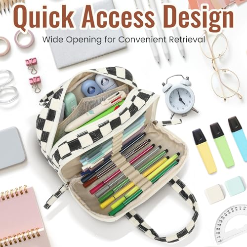 Image of Large Pencil Case Pouch, Extra Big Pencil Bags with Zipper, Cute Corduroy Pencil Pouch with 5 Compartments, Pen Bag Wide Opening, Pencil Pouch Organizer, Pencil Box for Teen Girls Adults
