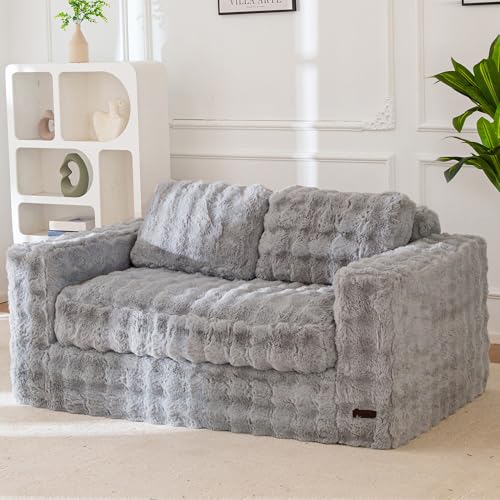 Image of MAXYOYO Loveseat Sofa Couch, Upholstered Bean Bag Chair Cloud Seat for Adults, Boneless Couch with Cushion & Pillows, Sofa in A Box, No Assembly Required, Bubble Grey, 2-Seat