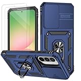 ANLYGOLD Handyhülle für Samsung Galaxy A57 5G Hülle mit 2 Stück 9H Panzerfolie Schutzglas, Samsung A57 Hülle Kameraschutz mit Slide Camera, 360° Drehbarer Metall Ring Ständer Militärqualität - Blua