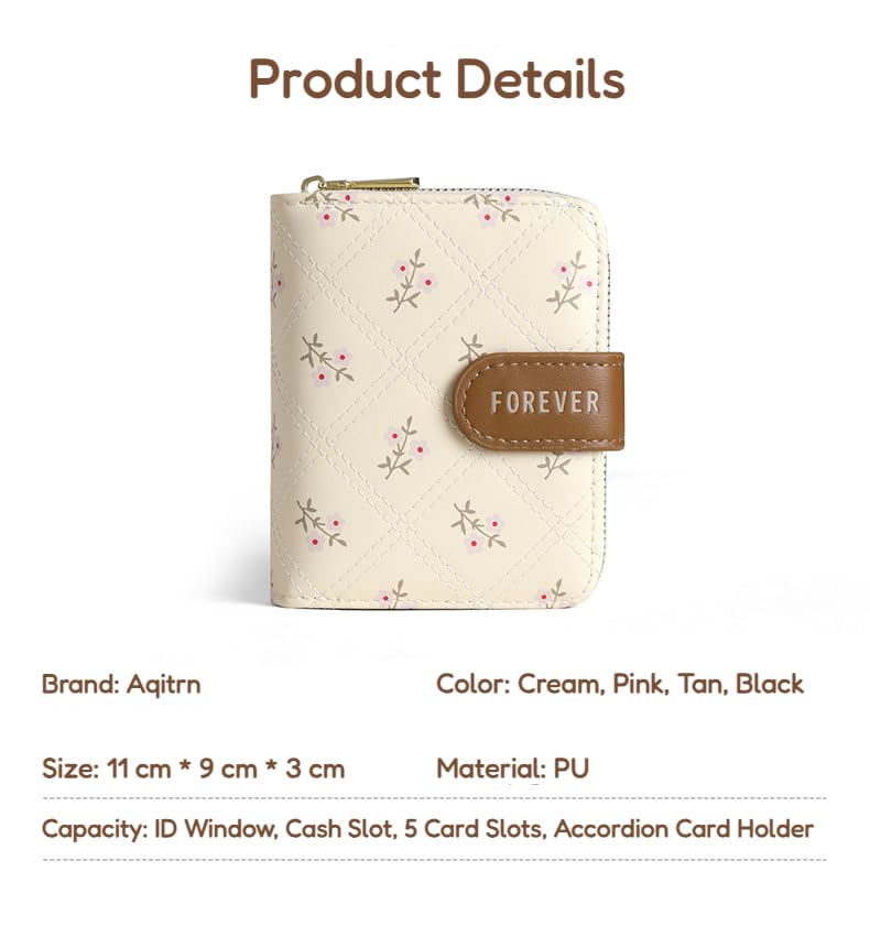 Cute Kawaii Floral Accordion Summer Small Wallet for Women – Fresh Japanese Style Purse Large Capacity Fresh Japanese Style Purse with ID Window, Cash Slot & Card Holder (03_Tan)2