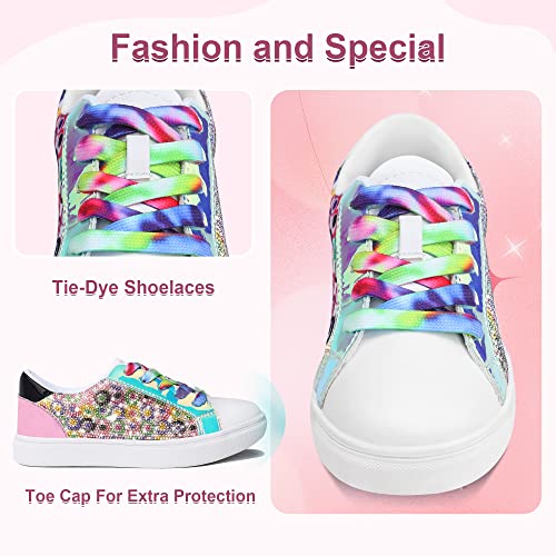 festooning Girls Sneakers Sparkle Glitter Low Top Sneakers for Little/Big Kids PU Leather Fashion Casual Sneaker Shoes with Colorful Shoelace3
