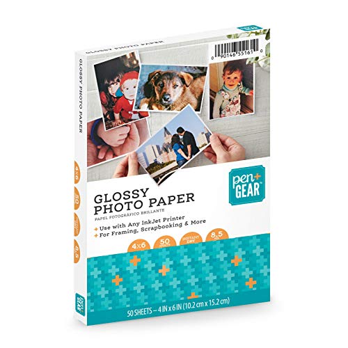 Pen+Gear Papel fotográfico brillante de 4 x 6 pulgadas, 50 hojas de 8,5 mil para impresoras de inyección de tinta de 10 x 15 pulgadas