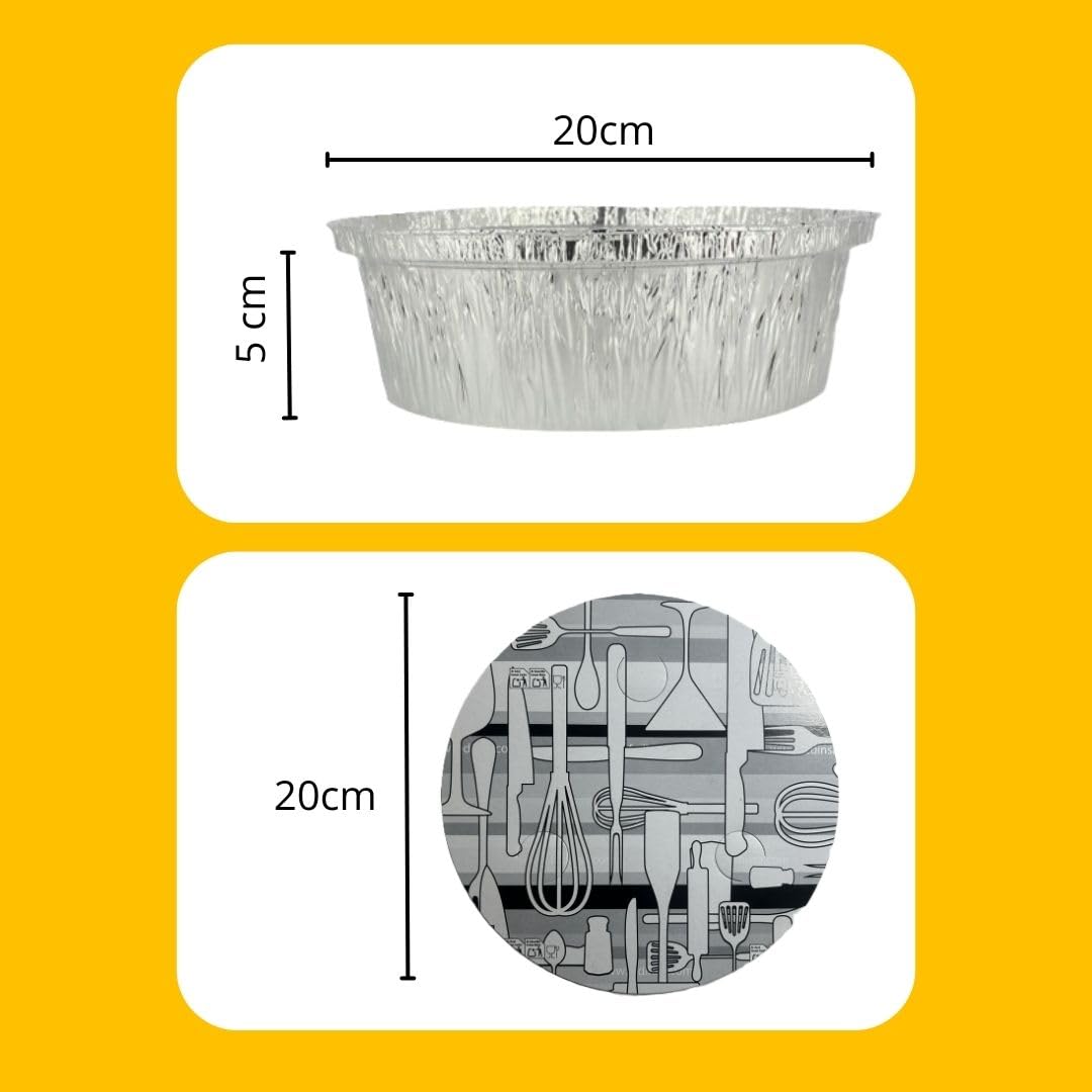 Envases de Aluminio Redondos Desechables para Comida Caliente, Recipiente para Pollo Asado y Hostelería, 100% Reciclable (Redondo 1420 cc)