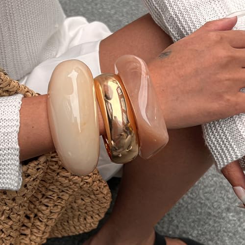 Acrylic Bangle Bracelet for Women Gold Open Chunky Bracelet Colorful Resin Cuff Bracelet Stack Arm Cuff Jewelry Set3