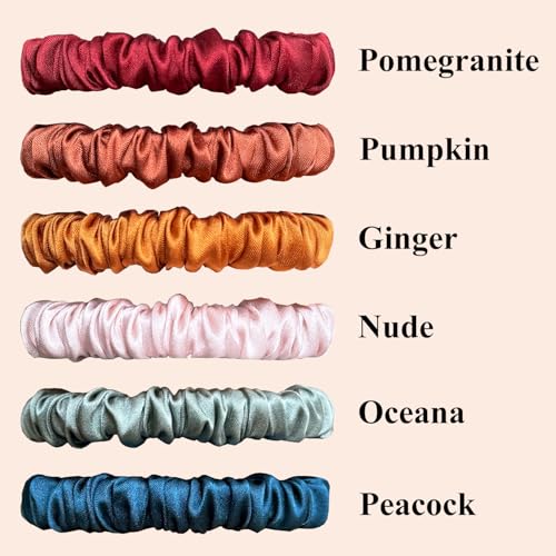 Image of VLOMOT 6 Pcs Set 100% Pure Mulberry Silk Hair Scrunchies Hair Ties with 6 Chic Colors Everyday Skinny Scrunchies Silk Ponytail Holders Hair Care No Damage (Vintage)
