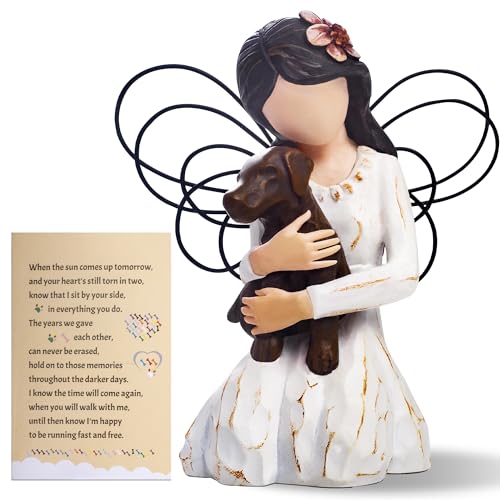 SIGUEJOR Loss of Dog Sympathy Gift, Dog Memorial Gifts, Angel Figurine, Remembrance Keepsake, Pet Sympathy Gift (Brown)