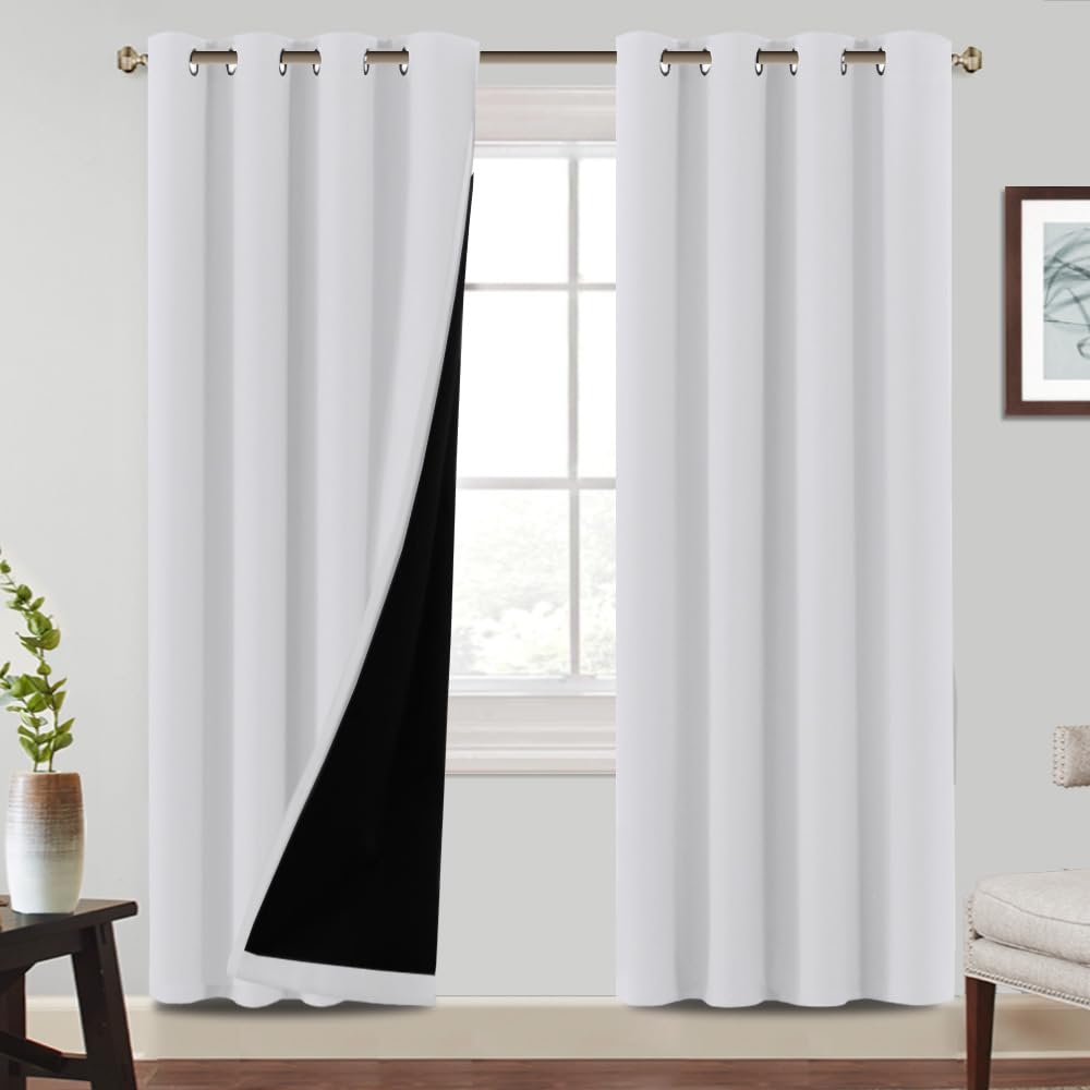 BellaHills Tende Oscuranti 100% Con Anelli 2 Pezzi - Camera da Letto Fonoassorbente L140 x A240 cm, Per Interni Moderne, Bianco Sbiancato
