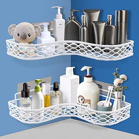 CHRERNA Corner Shower Caddy, 2 Packs No Drilling Bathroom Shelves, Rustproof Stainless Shower Organizer Storage Shower Shelves with Adhesive Sticker for Bathroom Accessories & Kitchen (White) Cover