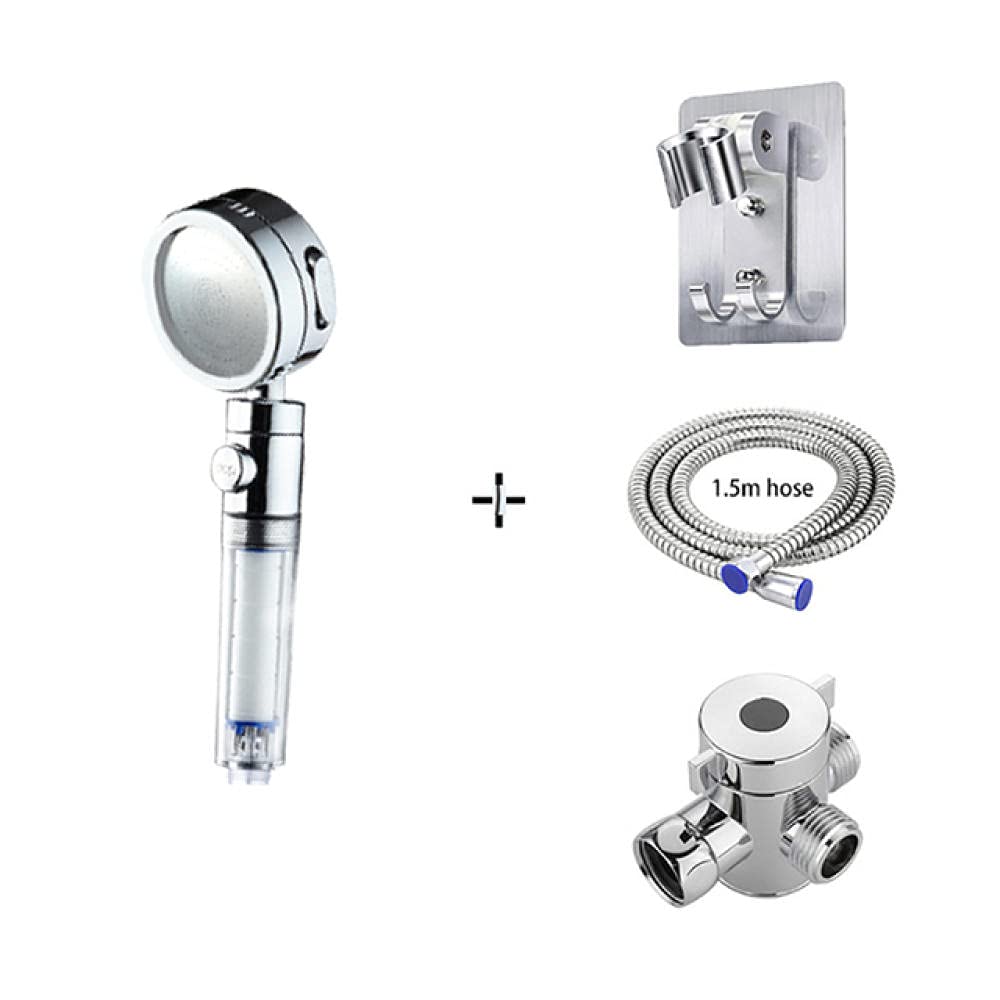 Soffione doccia a 3 modalità ad alta pressione per la cura della pelle con pulsante di arresto Ugello a spruzzo con filtro sostituibile a risparmio idrico Black-shower_Set-4