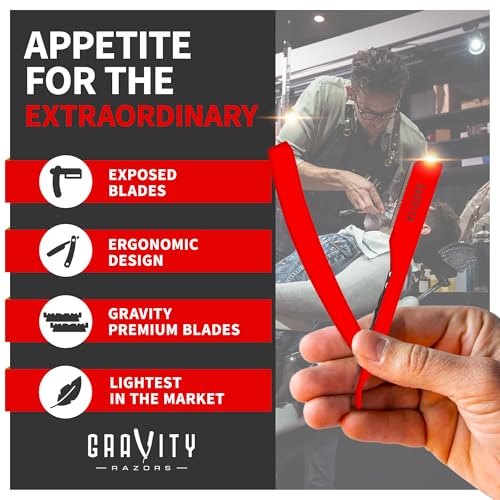 Image of Gravity Razors Professional Straight Razor Kit - Minimal Exposure, Includes 10 Premium Blades, 0.5mm Exposed, Red