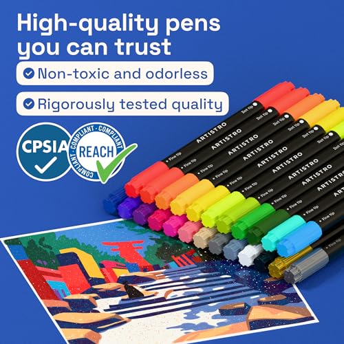 Image of Artistro 24 Acrylic Pens for Fabric, Stone, Wood, Glass - Easter Decoration & Crafts - Dual Tip (Dot & Fine) Acrylic Markers for Adults, Teens and Children - Art Supplies