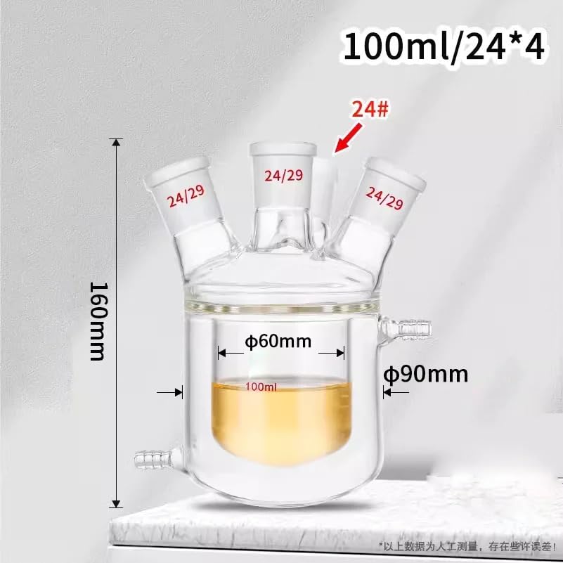 Probeta graduada de vidrio, Vidrio de borosilicato del matraz reacción laboratorio cuatro bocas con doble camisa 100-1000 ml(100ml 24X24X24X24)