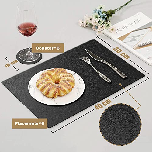 KERYCHIN 6 Silicone Placemats + 6 Round Washable Coasters Set, Heat Resistant 450°F, Non-Slip Leaf Pattern Design - Image 2