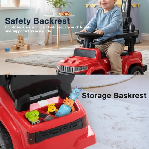 Image of Baybee Speedy Pro Baby Ride on Car for Kids with Parental Handle | Toy Rideons Jeep with LED Lights, Music | Portable Kids Car with Backrest & Basket | Toddler Push Baby Cars for 1 to 3 Years (Red)