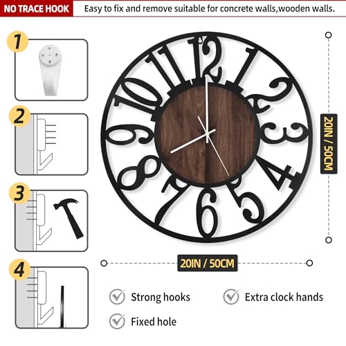 LEIKE Large Wall Clocks with Night Light Battery Operated,Silent Non Ticking,Rustic Modern Big Wood Clock for Living Room, Bedroom,Kitchen,Farmhouse,Office,Home Decor-20 Inch(Black-Arabic Number) by LEIKE - Image 3