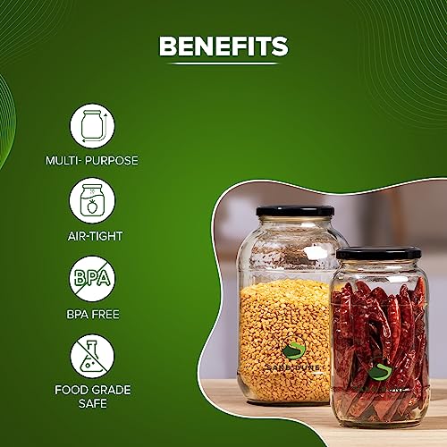 Image of SAND DUNE Storage Glass Jar Set, Transparent | BPA Free | Storage Jar Containers /Barni for Kitchen for Aachar Pickle, Dry Fruits and Spices (300 ml, Pack of 3)