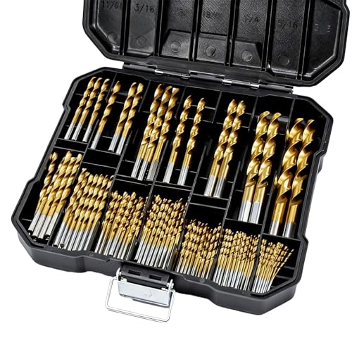 COMOWARE 100 Pcs Titanium Drill Bit Set, High Speed Steel with Storage Case