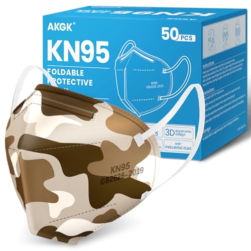 akgk KN95 Face Mask 50 PCS, Breathable Protection Masks, 5-Ply KN95 Camo Masks, Cup Dust Safety Masks