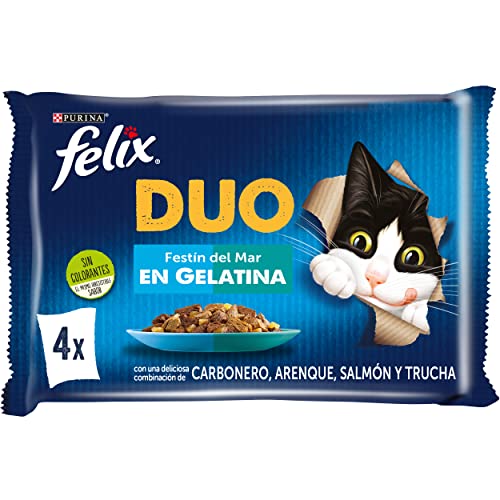 Felix Purina Fantastic Duo, Comida Húmeda para Gato Adulto Pack Surtido Pescados, 12 paquetes de 4 sobres 85g - 48