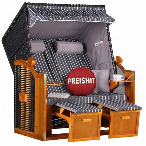 MR. DEKO® Strandkorb Ostsee 2-Sitzer Anthrazit | Volllieger...