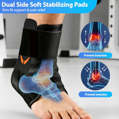 Slim-Fit Ankle Brace for Sprained Ankle, Quick Lace Up Ankle Support for Women & Men with 2 Side Stabilizing Pads, Air Fabric Ankle Stabilizer for Injury Recover, Sports, Running, Volleyball & Daily Wear (Large) — view 5