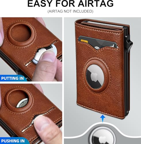 Airtag Wallet for Men,with Cash Pocket 2 ID Window 9-12 Cards,Metal Case Smart Slim Pop Up Credit Card Holder Flip with Magnetic Closure RFID Blocking Trifold wallet with Gift Box3