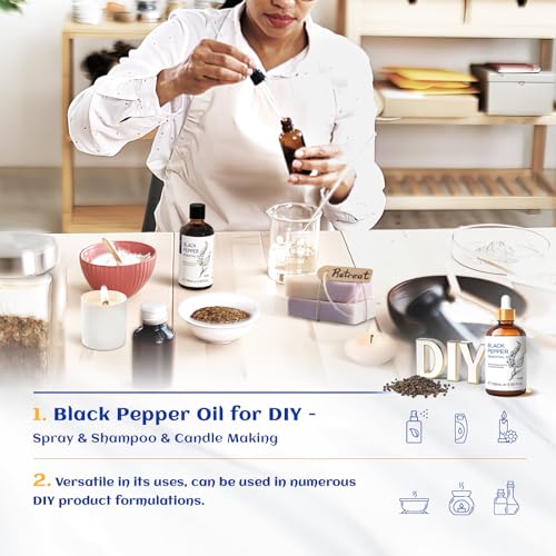 Image of HIQILI Black Pepper Essential Oil for Aromatherapy & Diffuser - Natural Spicy & Warming Scent - Therapeutic Grade - 3.38 Fl Oz