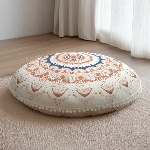 DAWNYIELD Coussin de Méditation Ronds, Coussin de Sol Ergonomique avec Housse Amovible et Lavable, 80 cm Grand Coussin de Yoga pour Adultes avec Accents...