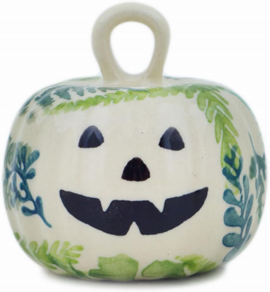 Polmedia Polish Pottery Pumpkin Ornament UNIKAT - Fern Frenzy Pattern Handmade in Boleslawiec Poland + Certificate of Authenticity