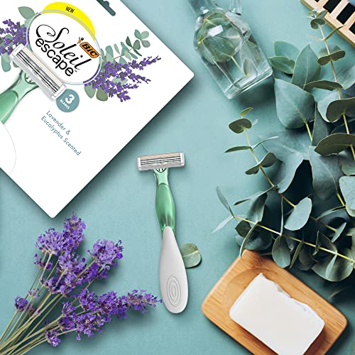 Bic Soleil Escape Women's Disposable Razors, 3 Blade Razor, Moisture Strip With 100% Natural Almond Oil, Lavender And Eucalyptus Scented Handles, 4 Pack Disposable Razors For Women #TOP7