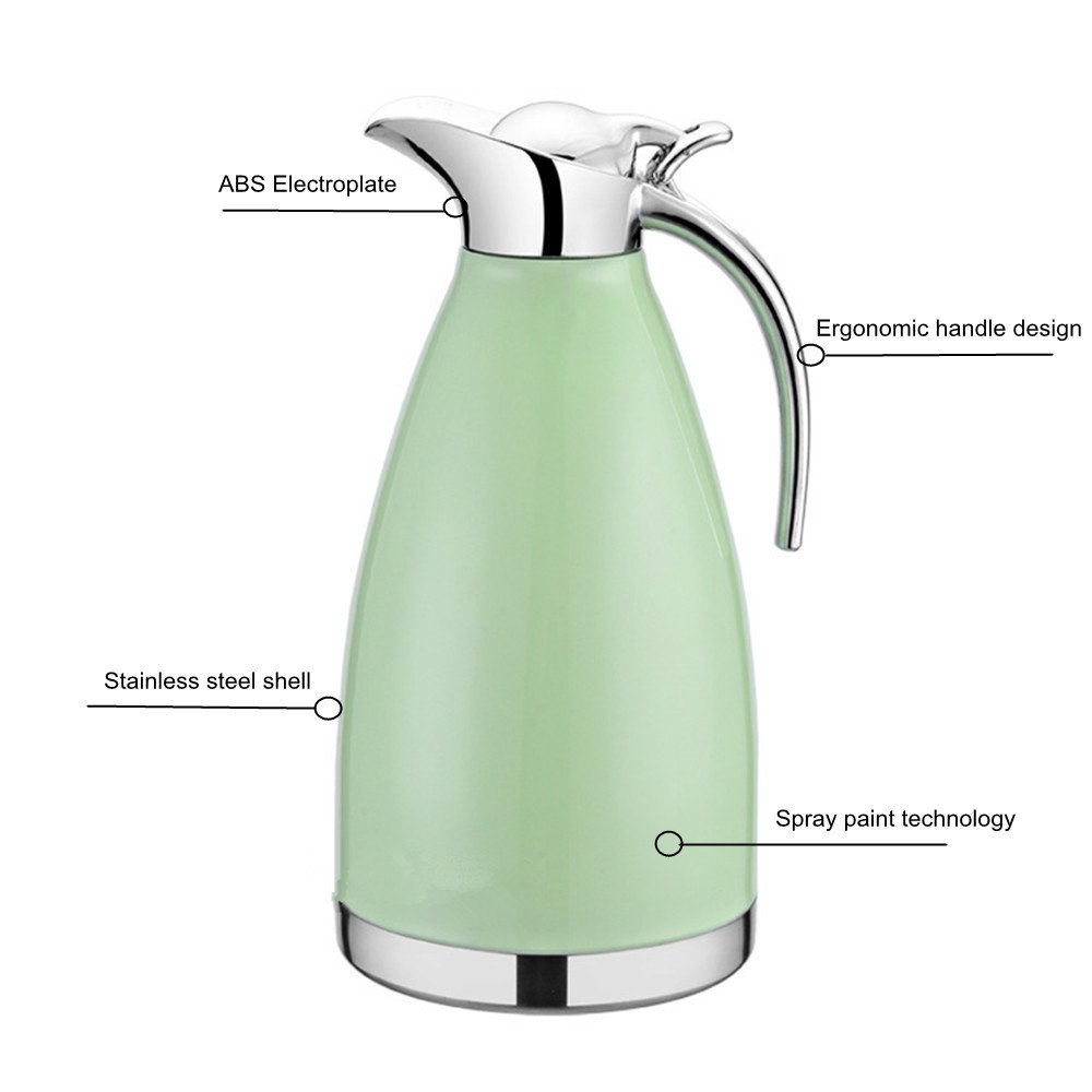 OnePine 2L/68 oz Stainless Steel Double Walled Vacuum Insulated Coffee Pot/Thermal Carafe,100% sealed hot and cold dual use,for Coffee,Tea,Milk,Beverage etc (Green) - Image 2