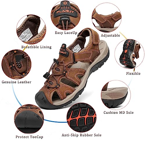 FLARUT Men's Sport Sandals Outdoor Hiking Sandals Closed Toe Leather Athletic Lightweight Trail Walking Casual Sandals Water Shoes2