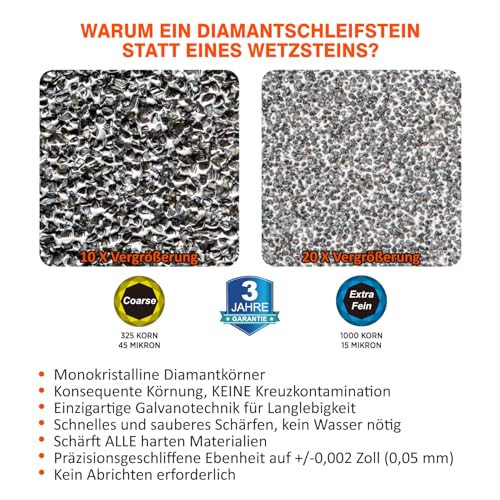 SHARPAL 168H Diamant Schleifstein Grob 325 / Extrafein 1000 Doppelseitig Wetzstein – Professioneller Messerschärfer mit Winkelführer & rutschfester Unterlage (200 x 75 mm)