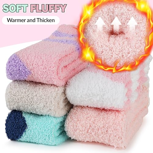 Image of Fuzzy Socks Warm Fluffy Winter Cozy Thick Plush Slipper Sleep Comfy Crew Socks for Women & Men 5 Pairs