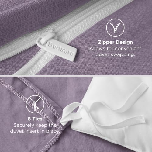 Image of Bedsure Prewashed Duvet Cover Full, Cotton-Like Bedding Set, Dusty Purple | Ultra Soft, Relaxed Texture, 80 inchx90 inch Breathable Comfort, Hidden Zipper, 8 Corner Ties, Easy Care, OEKO-TEX, Year-Round Use