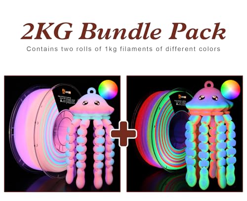 Image of LOVOON Glow in The Dark Filament Multicolor,3D Printer Filament Bundle, PLA Filament 1.75mm, Dimensional Accuracy + /- 0.02 mm,for Halloween and Christmas Decorations, Glow Rainbow, 1KG X 2 Spools
