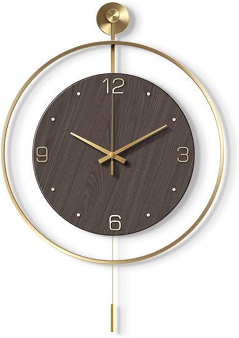 dvegGEE Wall Clock with Pendulum -Round Minimalist Design, Non-Ticking Silent Metal Clocks(F,50 cm)