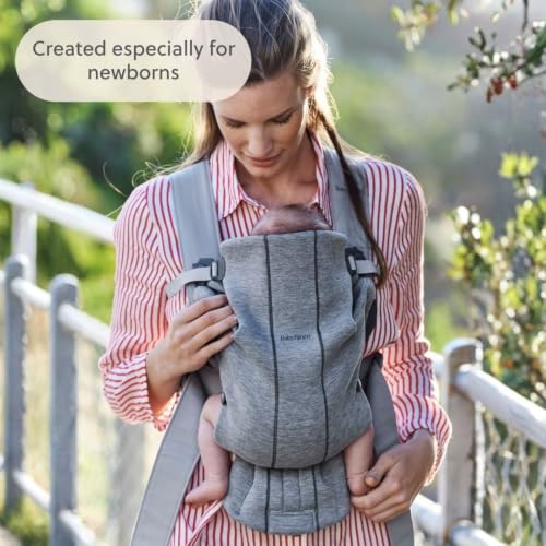 Image of BabyBjorn Baby Carrier Mini, Light Gray, 3D Jersey | Infant Carrier (7-25 lbs), Ergonomic, Easy-to-Use