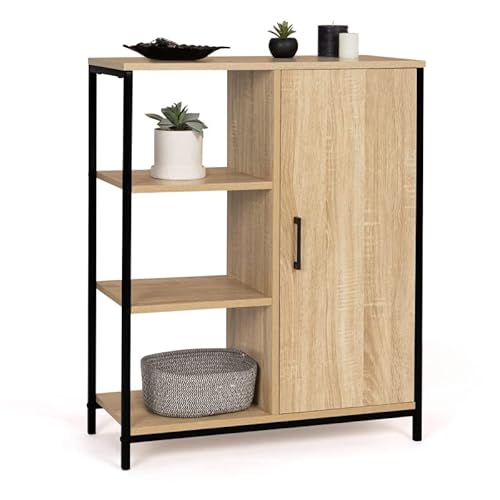 IDMarket - Buffet d'appoint 3 étagères et Placard 70 cm Detroit Design Industriel