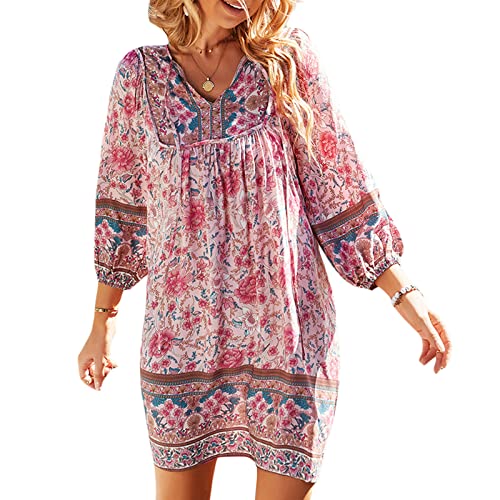 Bellezasourire Damen-Kleider mit V-Ausschnitt vorne, Knopf, Quaste,...
