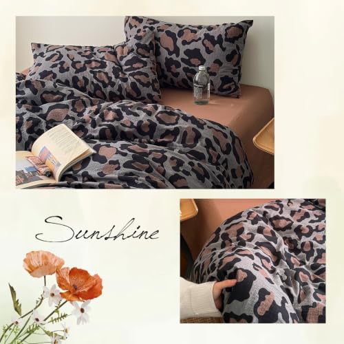 Image of VM VOUGEMARKET Leopard Duvet Cover Set,Twin XL(68 inchx90 inch),Muted Grey Leopard