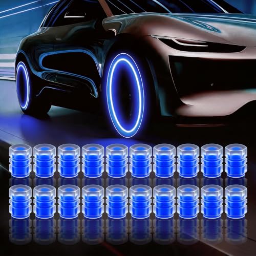 Glow in The Dark Tire Valve Caps Fluorescent Cool Valve Stem Caps for Car SUV Bicycle Motorcycles Trucks (20 Blue)
