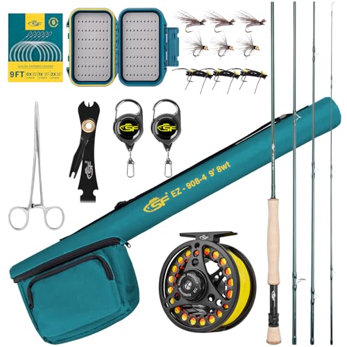 SF Kit de démarrage pour Canne à pêche à la Mouche 4 pièces 8WT 2,7 m Vert émeraude 24T en Fibre de Carbone avec Moulinet, étui de Canne, boîte à...