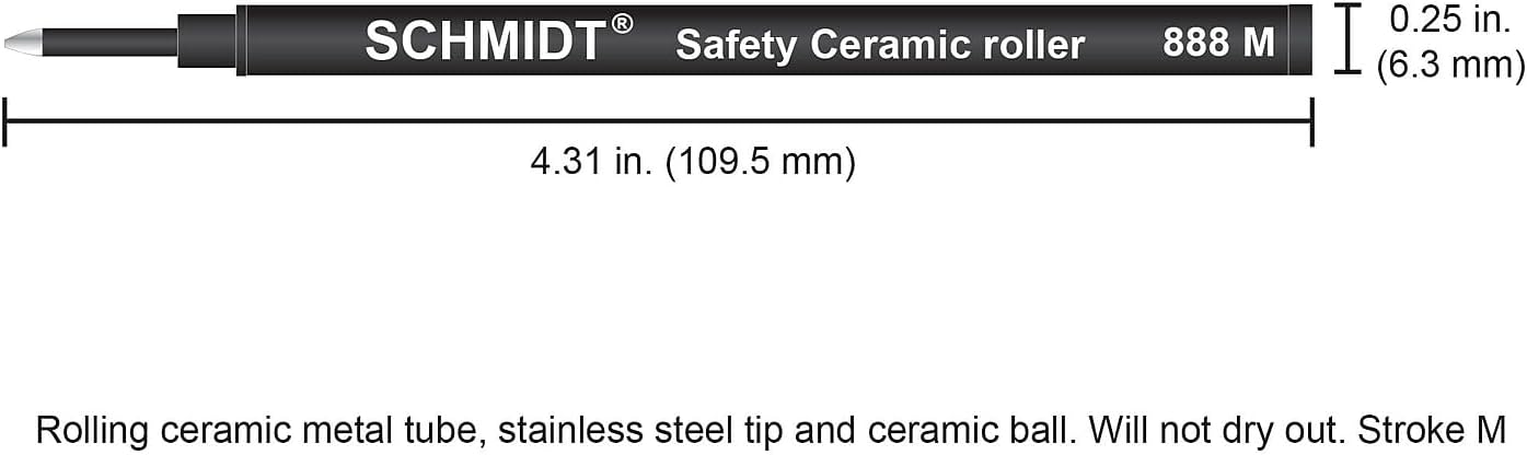 Schmidt 888 Ceramic Rollerball Plastic Tube Refill Medium Point 0.7mm, Black, 2 Pack Blister (SC58111) | German-Made Capless Refill for Bold, Smooth Writing | Fits Popular Rollerball Pens image 5
